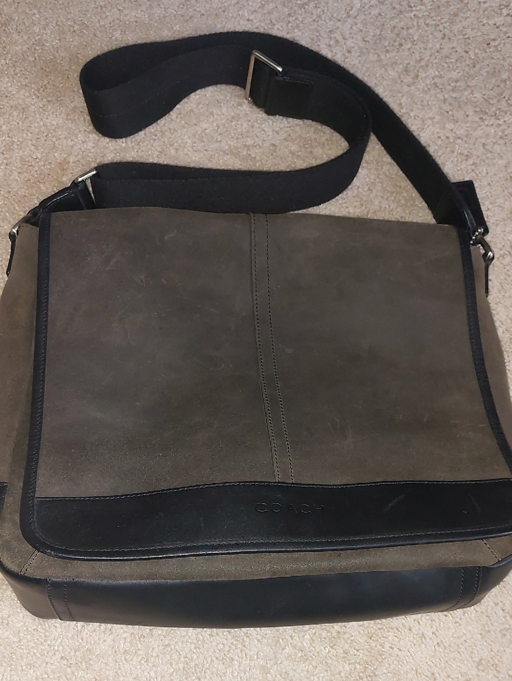 Coach Men's Olive & Black Canvas Leather Messenger Bag. Ready To Sell !!